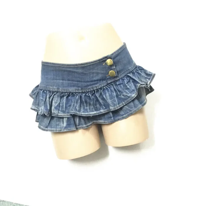 Pantaloncini a pieghe con volant Gonne Gonna estiva da donna a vita bassa Gonna di jeans Mini gonne di jeans Gonna sexy da esterno