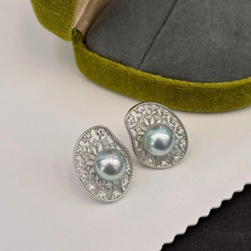 

Серьги SGARIT из чистого натурального морского жемчуга, 8-9 мм, серебро-синий, стерлинговое серебро 925 пробы, форма листа, полный бриллиант, циркон, темперамент