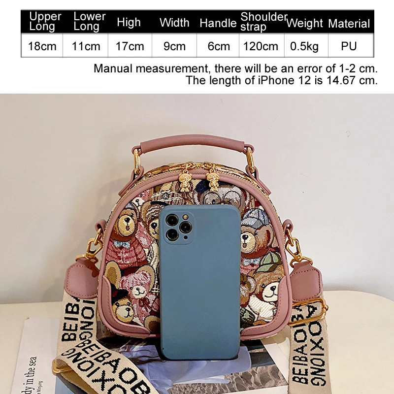 BeiBaoBao Brand Lady Shoulder Bag Circular Women's Bag 2023 Trend Crossbody Bag For Girl Fashion Bear Jacquard Pattern Handbag