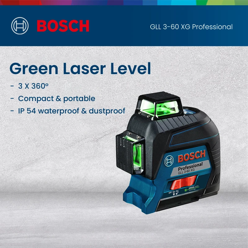 Bosch GLL3-60XG Laser Level 3D 12 Line Green Beam Gradienter Professional 30M Rangefinders Waterproof Dustproof Measuring Tool