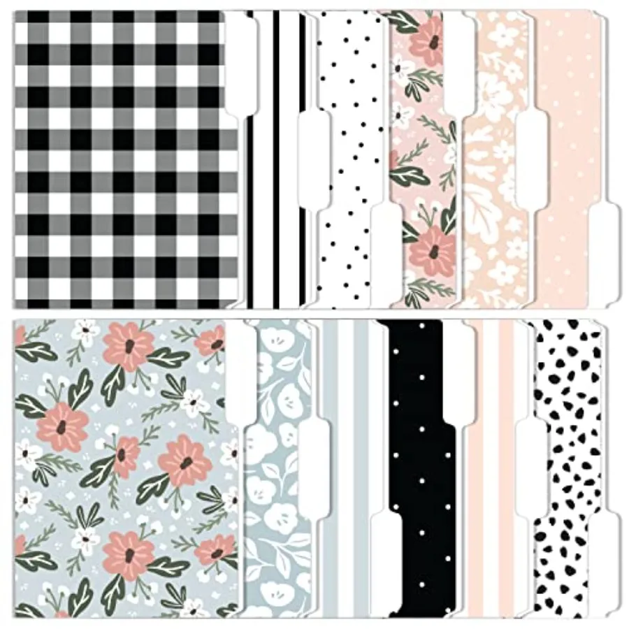 

Cute File Folders, Set of 12 3-Tab Letter Size Decorative File Folders Boho Colored Manilla 8.5 x 11 Filing Pretty Designer Hom