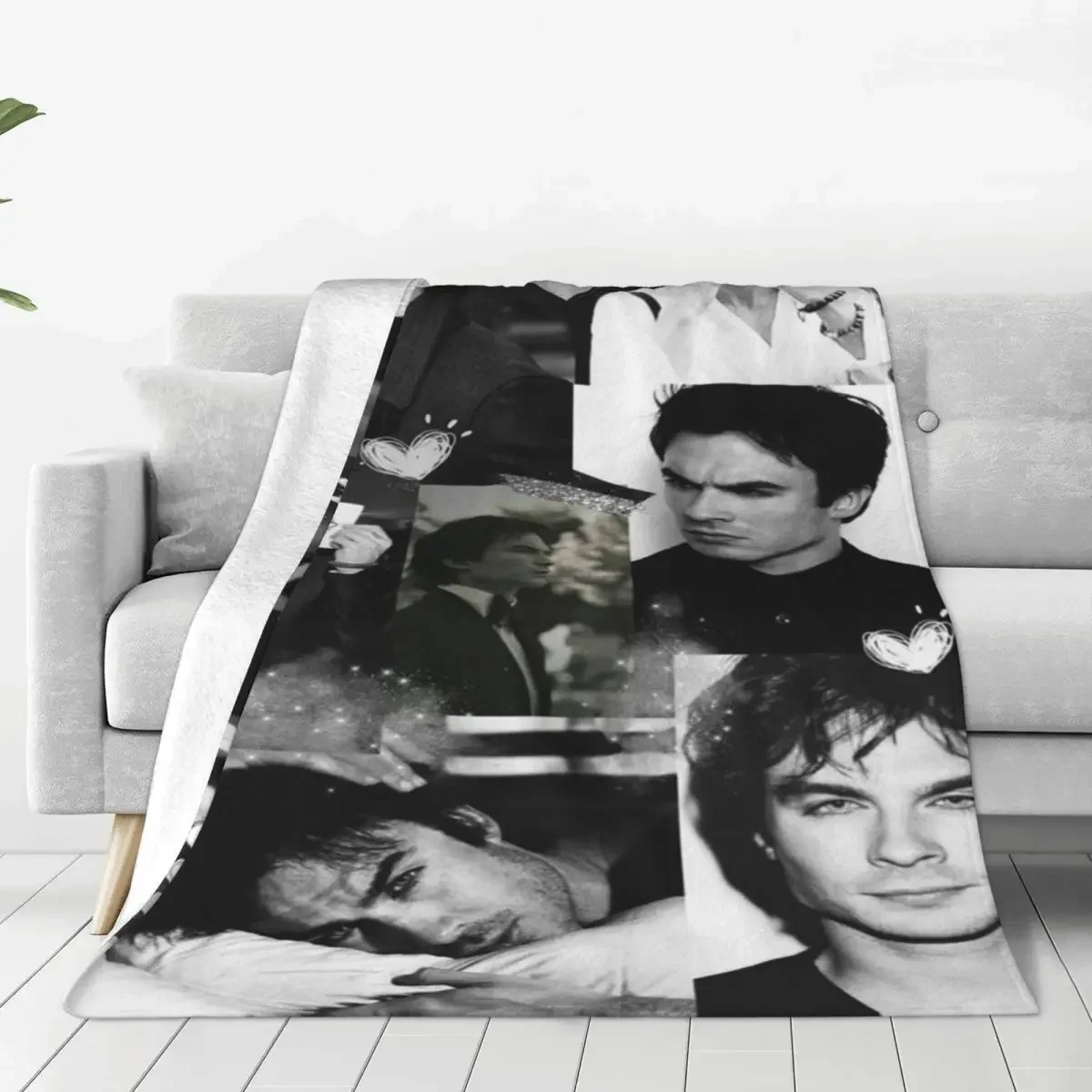 

Damon Salvatore The Vampire Diaries Plaid Blankets Sofa Cover Fleece Winter Throw Blanket for Bed Couch Bedding Throws