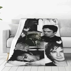 Damon Salvatore The Vampire Diaries Plaid Blankets Sofa Cover Fleece Winter Throw Blanket for Bed Couch Bedding Throws