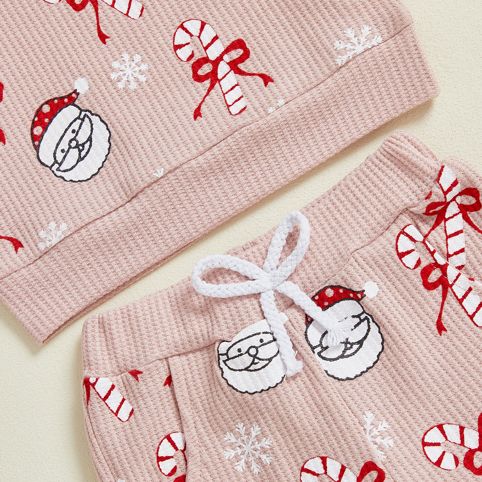 2026 السنة الجديدة عيد الميلاد طفلة 2 قطعة ملابس عيد الميلاد طويلة الأكمام سانتا كاندي قصب طباعة البلوز فستان أطفال مع سروال داخلي طفل الملابس