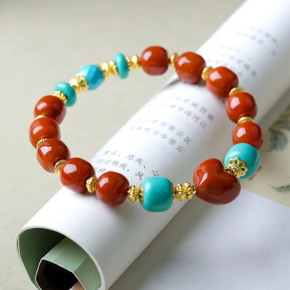 

2025 Winter New Arrival: Original South Red Agate Barrel Bead Bracelet New Chinese-Style Bead Bracelet