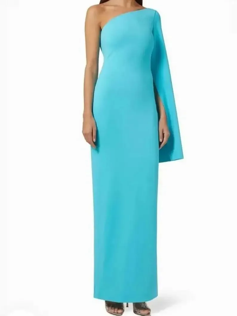 

Special Single Shoulder Long Sleeve Evening Dress Mermaid With Slit Tight Ankle-Length Porm Party Gown For Women