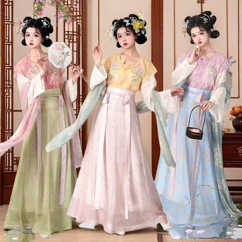 

Новое восстановление Хань Одежда Вышитая рубашка Шу с круглым вырезом длиной до груди и длиной до талии Восемь сломанных юбок