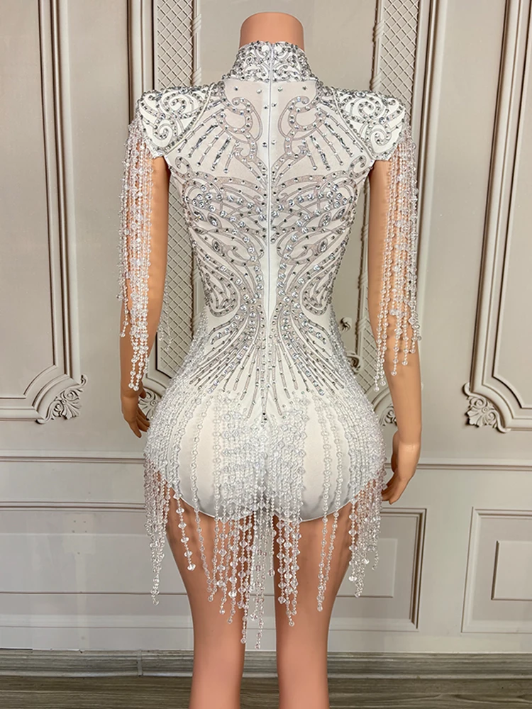 مثير الفضة حجر الراين ارتداءها النساء عرض الأداء زي المغني المرحلة ارتداء حفلة عيد ميلاد الزي ملهى ليلي Dancewear 4822