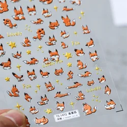 1pcs 5D Kawaii Relief Cartoon Fox Nail Art Stickers Kawaii Star Animals Acrylic Backglue Nail Decorations Decals Accessories DIY