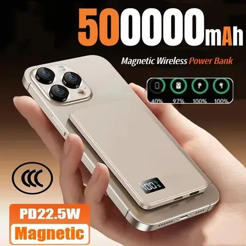 500000mAh Wireless Magnetic Power Bank Fast Charging Portable PD22.5W External Battery for Magsafe for iPhone17 Samsung Xiaomi