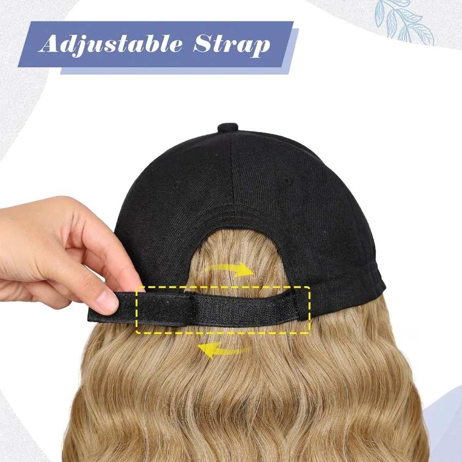 باروكة قبعة بيسبول صناعية قابلة للتعديل مع وصلات شعر مرفقة للنساء بنمط مموج قصير مقاس 14 بوصة مثالية للاستخدام اليومي