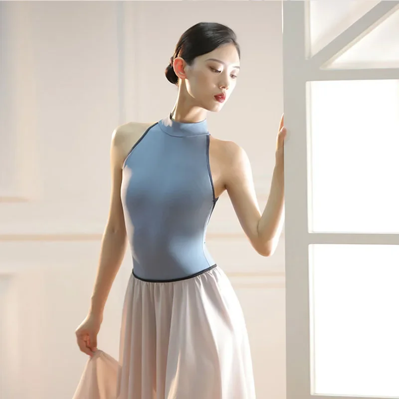 ثوم الباليه للنساء ، زي رقص الباليه ، ياقة مدورة مثيرة ، بلا أكمام ، ممارسة الجمباز ، زي الرقص