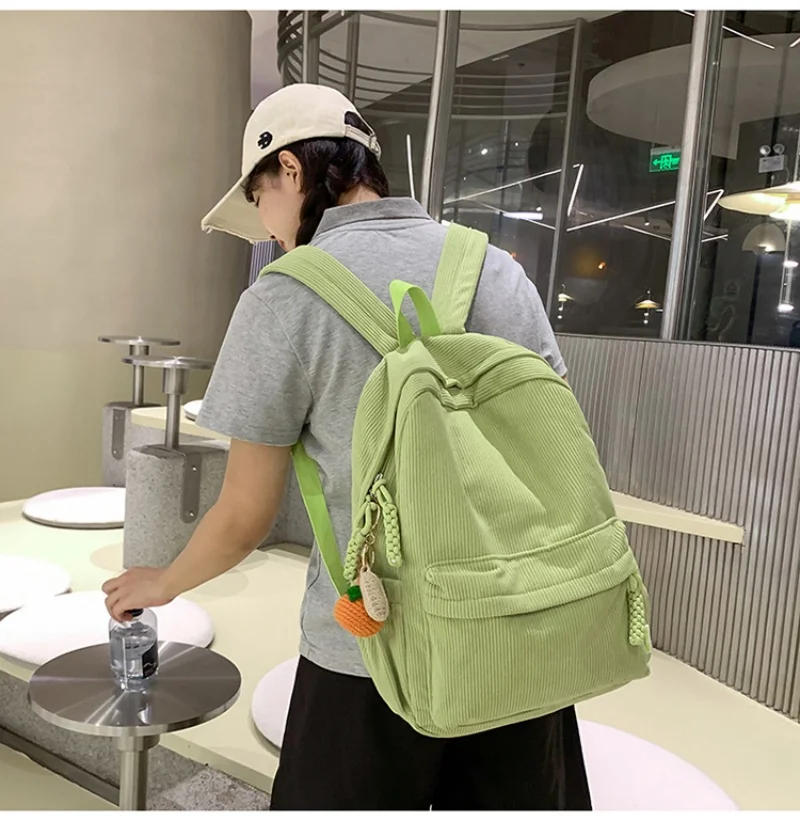 Mochila de pana personalizada para mujer, nueva edición coreana de moda, mochila de campus para estudiantes, mochila para estudiantes de secundaria