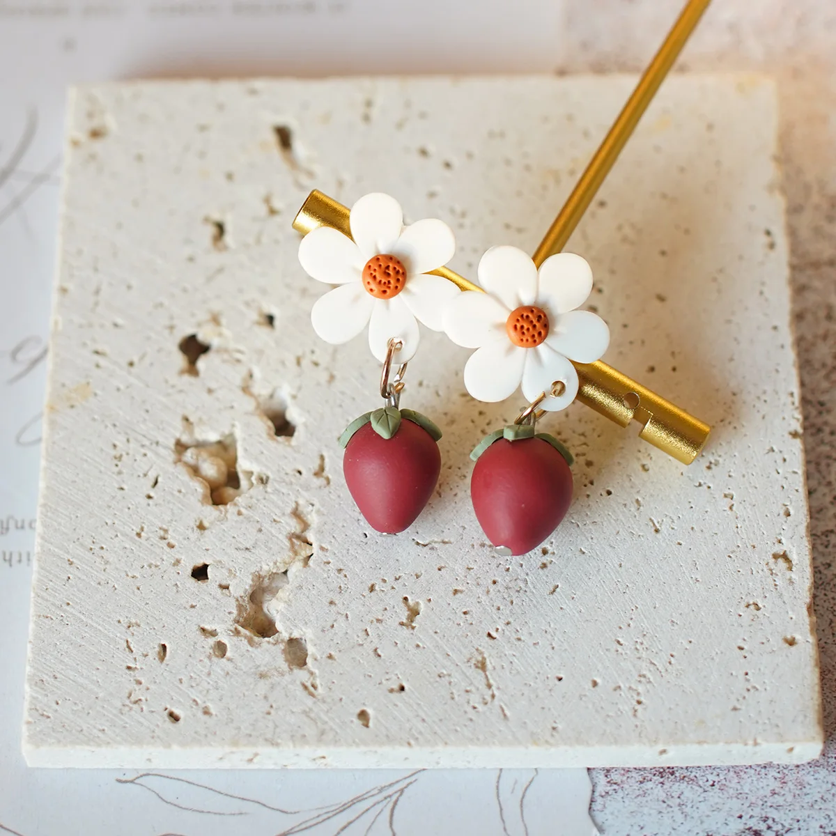 Spring Summer Handmade Polymer Clay Earrings Cute Flower Daisy Fruit Dangle Women\'s Accessory Layer Drop Summer Jewelry Gifts