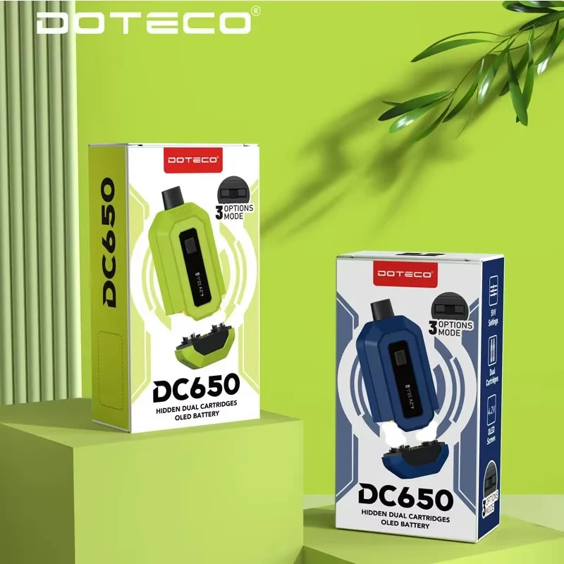 Original doteco dc650 vape caneta cartucho duplo 650mah bateria 1.8v-4.2v 10 segundos pré-aquecer cigarro eletrônico para 510 thread 1.0ml carrinho