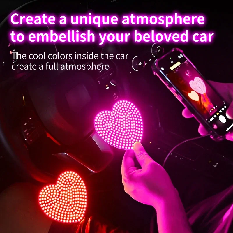 Universal warning light for car rear window, USB car universal heart LED light, side window heart breaking atmosphere light