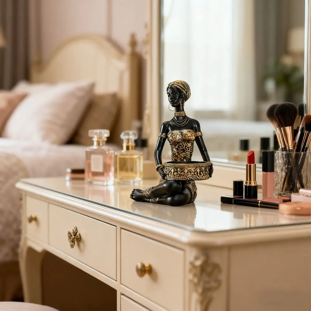 

Resin African Women Storage Tray European Style Decorative Jewelry Display Rack Tribal Design African Sculpture Entrance