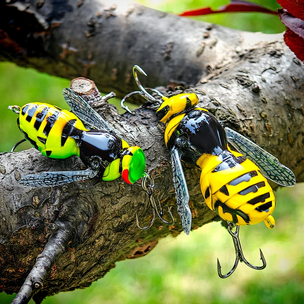 Spinpoler Bionic 3D Wasp Topwater Floating Hard Lure Movable Wing Built-in Steel Rattle 4cm 5cm For Chub Trout Bass Pike Fishing
