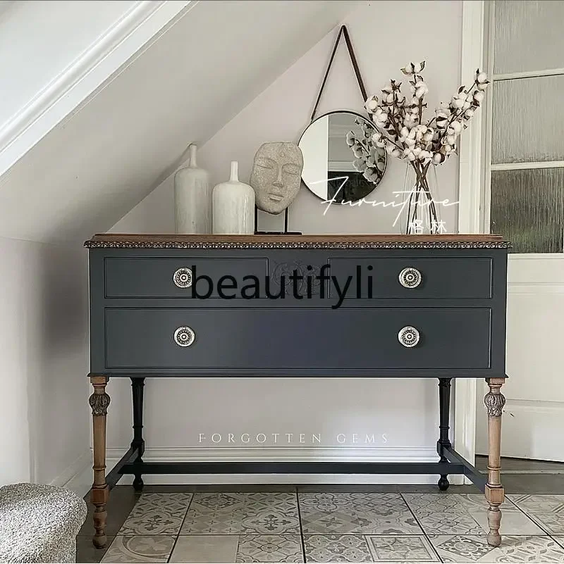 

American rural light luxury solid wood porch cabinet foyer dining side cabinet decorative cabinet partition6239