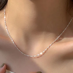 50cm 925 Sterling Silver Sparkling Water Wave Chains collana Smooth Choker Simple Women For Girls Wedding Gift Fine Jewelry