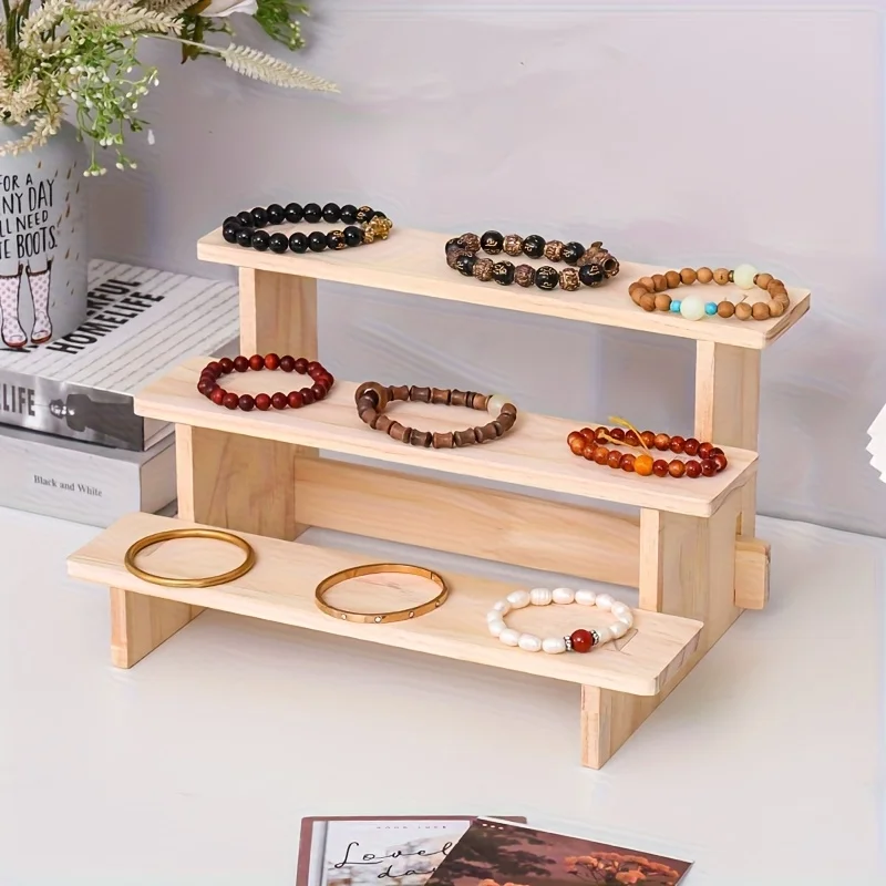 Wooden Ladder Blind Box Display Rack, Pop Mart Figurine Model Holder, Desktop Doll & Standee Storage Shelf