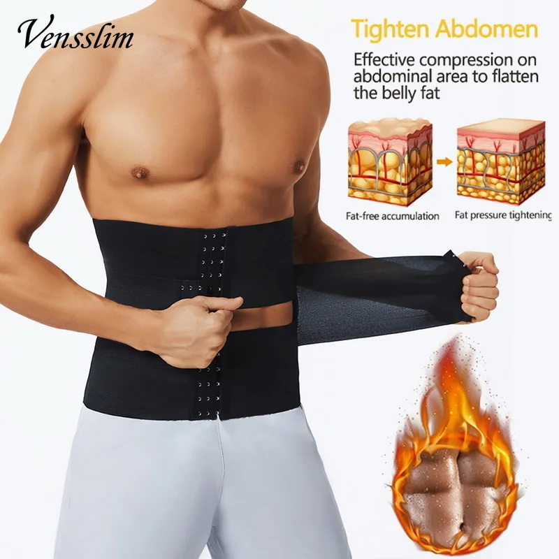 Vensslim Slimming Body Shaper Hot Trimmer Corset Men Waist Trainer Sauna Swear Belt Stomach Cinchers Compression Hooks Strap