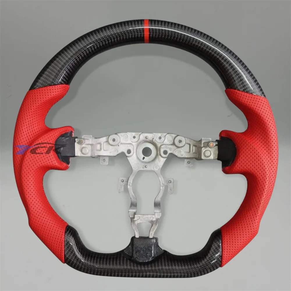 

For 2009 2010 2011 2012 2013 2014 2015-2020 Nissan 370z Customized Carbon Fiber Red Perforated Leather Steering Wheel