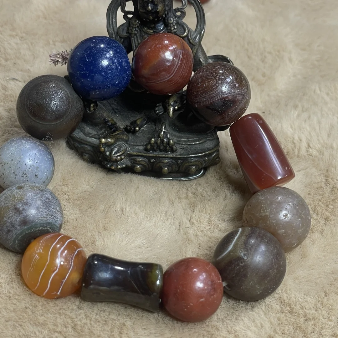 Energy Ancient Tibetan Old Agate The Great Old Tang Ball Duo Bao  Hand String Dzi Bead Amulet Pendant Gzi Beads 20mm