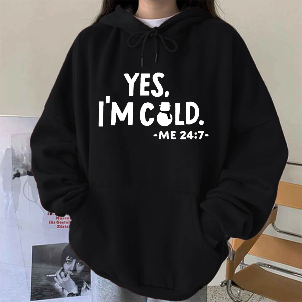 Seeyoushy YES I'M COLD Fashion Long-sleeved Ladies Top Y2K2023 New Fashion Streetwear Harajuku Trend Fall/winter Hoodie Casual