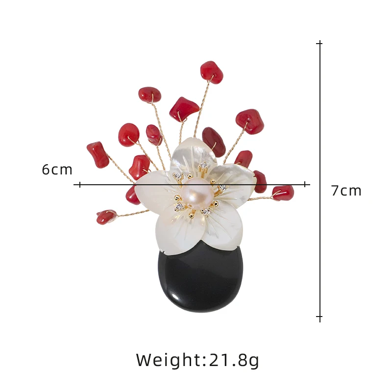 Natural Pearl Black Agate Shell Flower Coral Brooch Korean Women's Luxury Jewelry Fashion Women's and Girls' Gifts GO0579