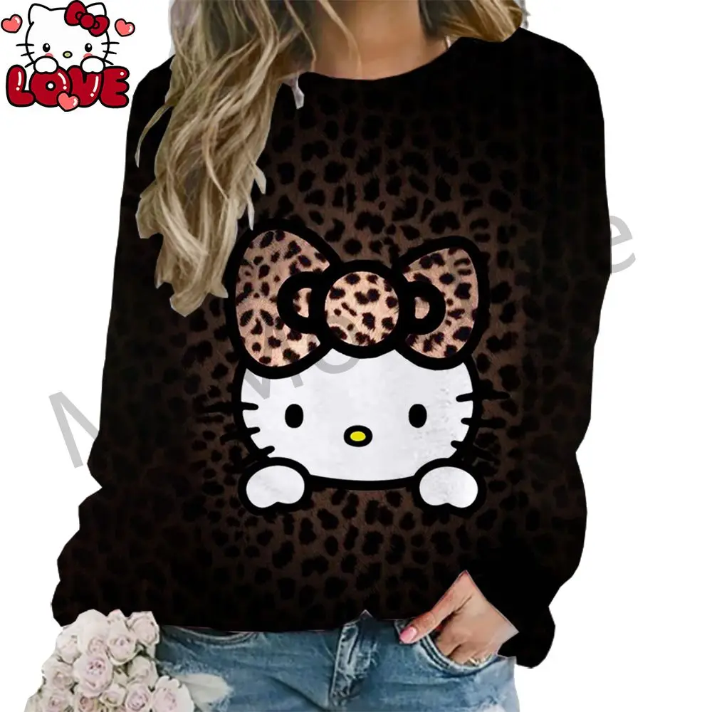 O Neck Hello Kitty Women\'s Long Sleeve Sweatshirts Youthful Woman Clothes Party Y2k Streetwear Pullovers High Quality 2024 New