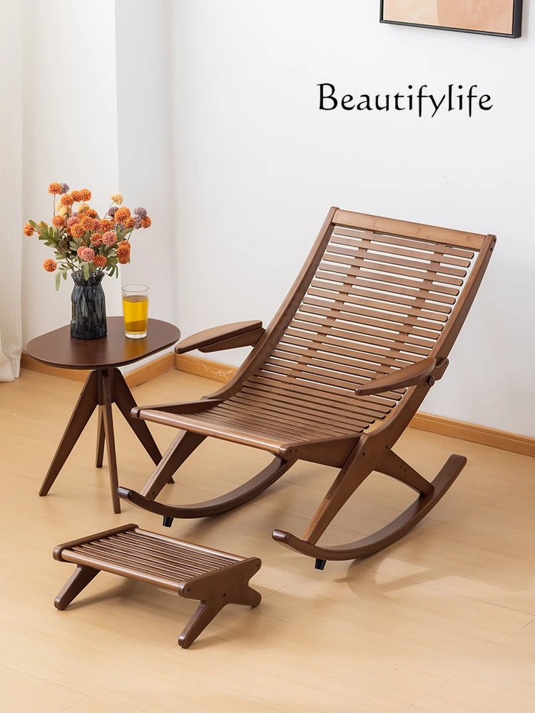 

Nordic Antique Style Rattan Recliner Leisure Lunch Break Rocking Chair