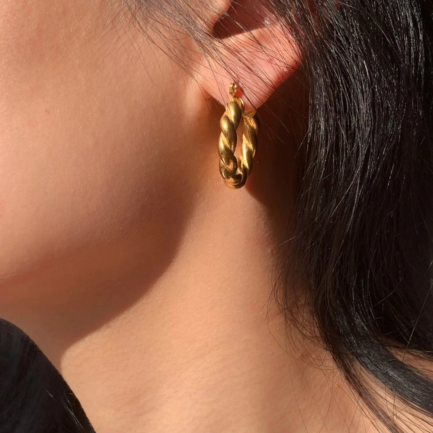 St-Delan 7 Styles of Twisted Croissant Hoop Earrings — 18K Gold-Plated Stainless Steel Hoops & Studs for Women