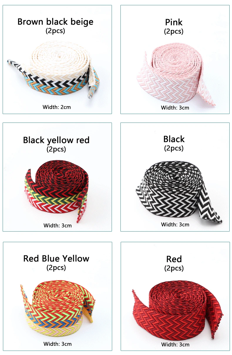 1 Pair Wavy Bread Style Flat Shoelaces Trend Decorative Laces for Sneakers 1.5/2/3 Cm Width Shoe Accessories