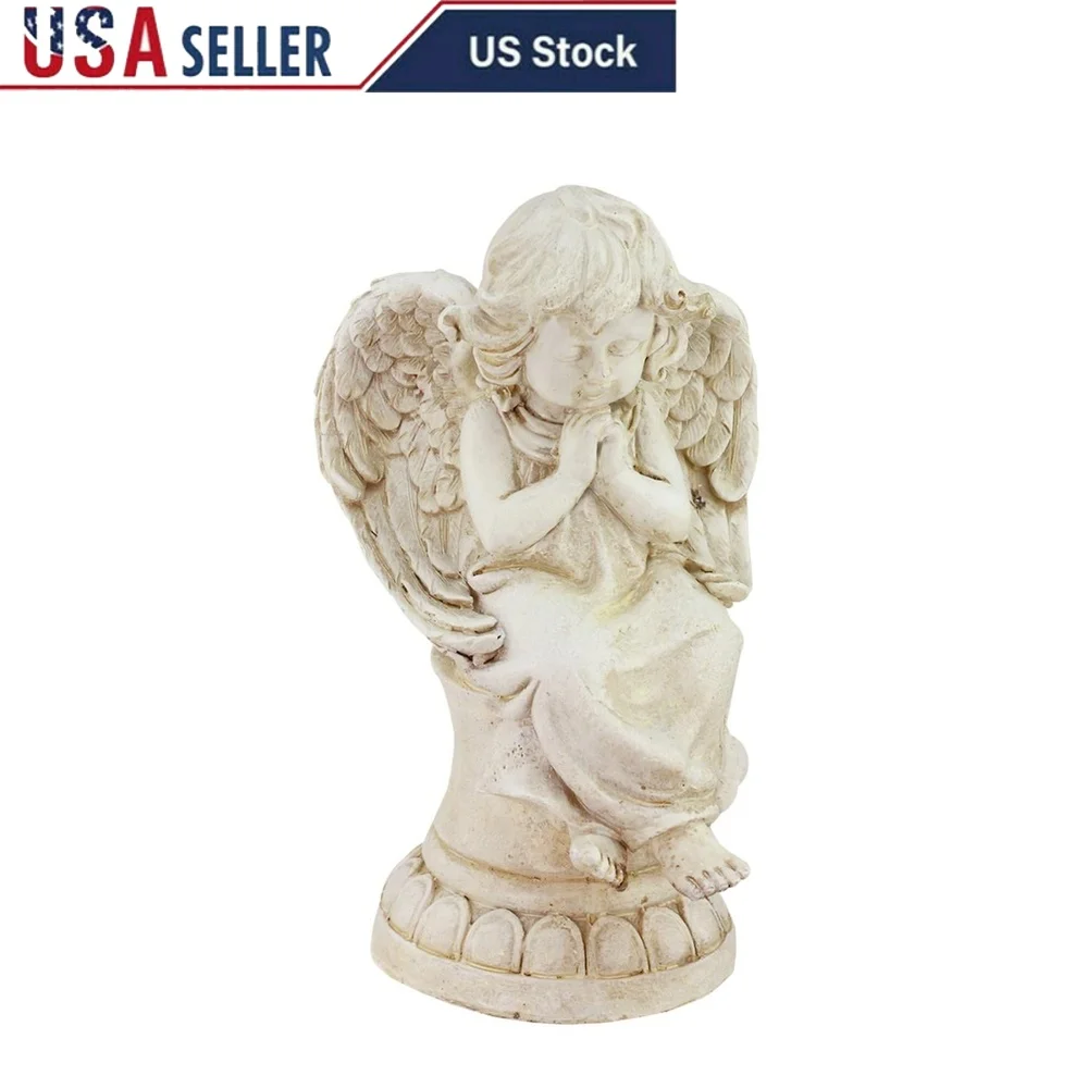 

Heavenly Gardens Distressed Ivory Cherub Angel Statue Outdoor Indoor Decoration Garden Decor Figure 9.5 Inch Polyresin