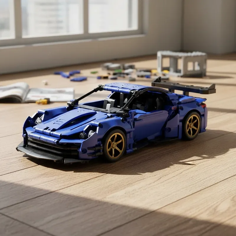 1:14 Techniczny Supercar Niebieski Sportowy Samochód Klocki Konstrukcyjne Kreatywne MOC Zestaw Klocków Samochód Wyścigowy Zabawki Prezent na Urodziny