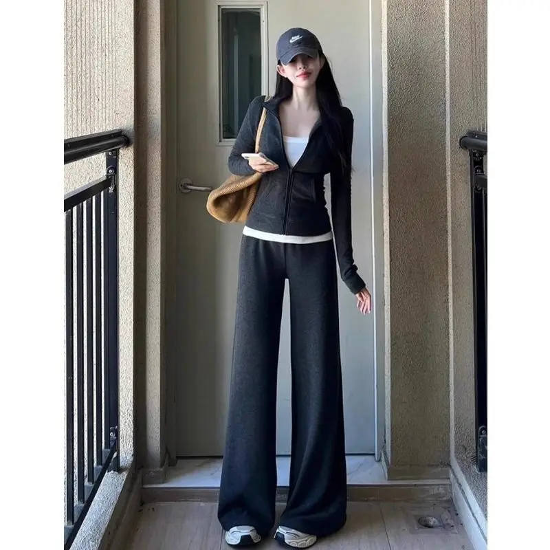 

Женский повседневный комплект спортивной одежды премиум-класса — облегающий свитер и толстовка с капюшоном на весну и осень, модная уличная одежда Duo