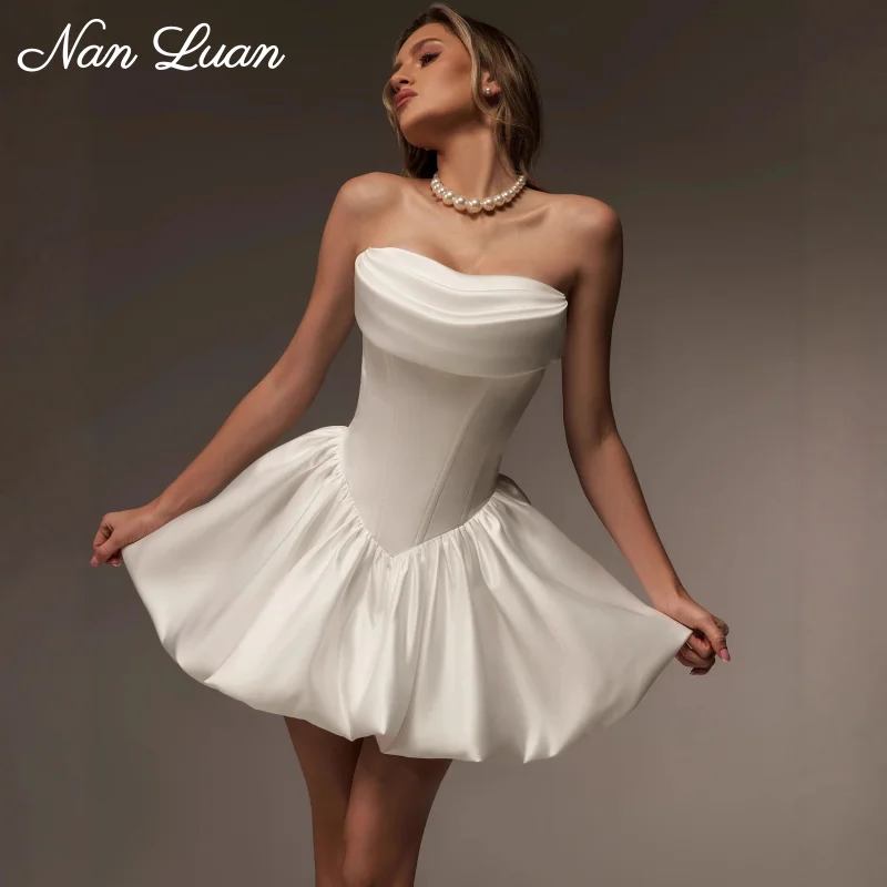 Simple Wedding Dresses 2026 Strapless High Waist Mini Bubble Skirt Bridal Gown Vestidos De Novia