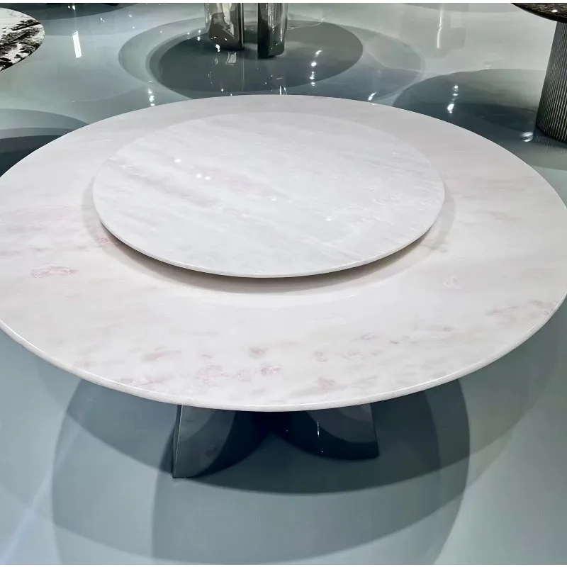 Modern minimalist stainless steel powder natural luxury stone round dining table Italian natural marble round dining table 4