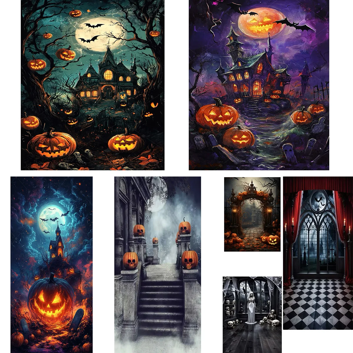 

Halloween Party Decoration Background Evil Pumpkin Princess Castle Horror Ghost Banner Halloween Vertical Decor Photo Backdrop