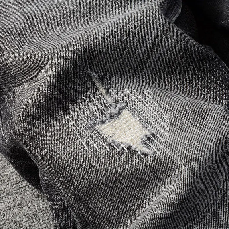 Fashion Designer Men Jeans High Quality Stretch Elastic Skinny Fit Ripped Jeans Men Trsouers Patched Vintage Denim Pants Hombre