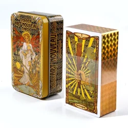 10.3*6 cm Golden Art Nouveau Tarot in A Tin Box with Guidebook 78Pcs