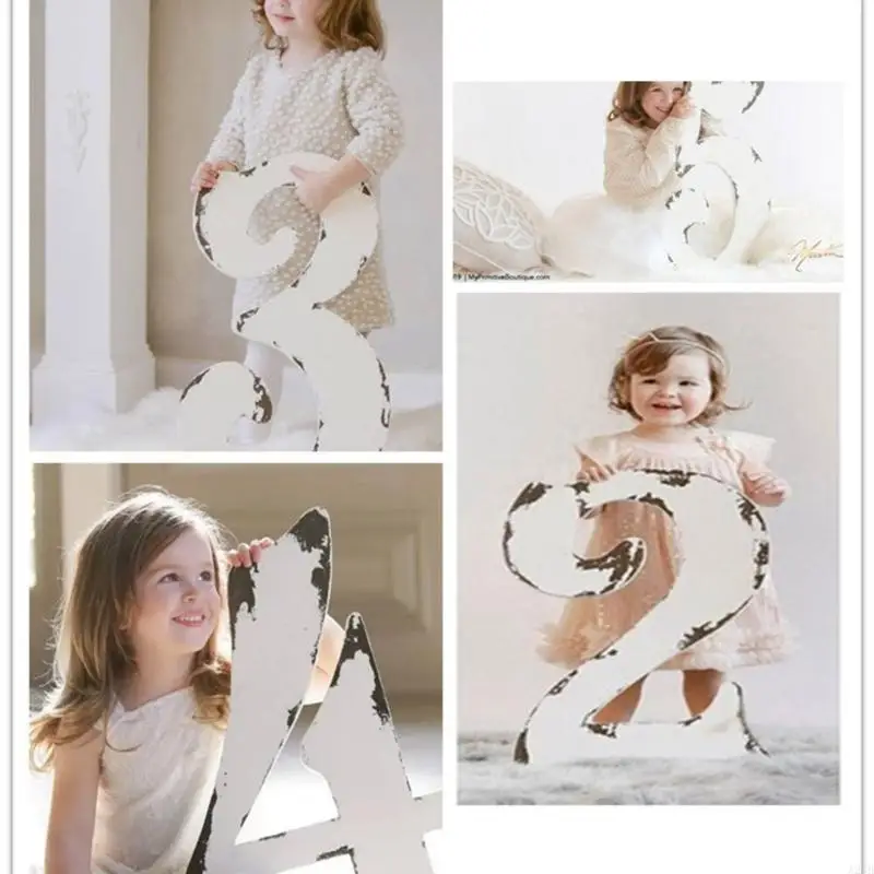 Retro Wooden Numbers Classical Number for Children Photography Easy To Arrange & Combine for Creative Photo Displays A2UB