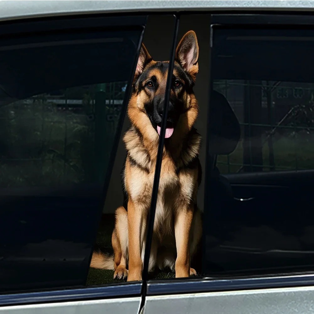 1/2 pegatinas de perro pastor alemán para coche, decoración DIY para el pilar B del coche, cubre arañazos, impermeables, duraderas, calcomanías de PET para auto