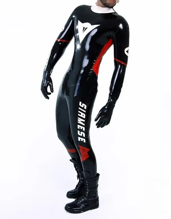 100% Latex Rubber Gummi Schwarz Catsuit Racing Bodysuit Jumpsuit 0.4mm S-XXL club