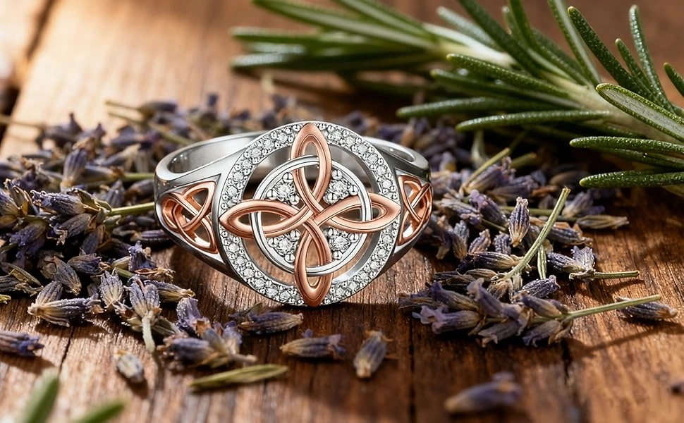 Original Bicolor Witches Knot Rings Silver Plated with Full Zircon Inlay Witchcraft Protection Knot Ring Jewelry Gifts for Women