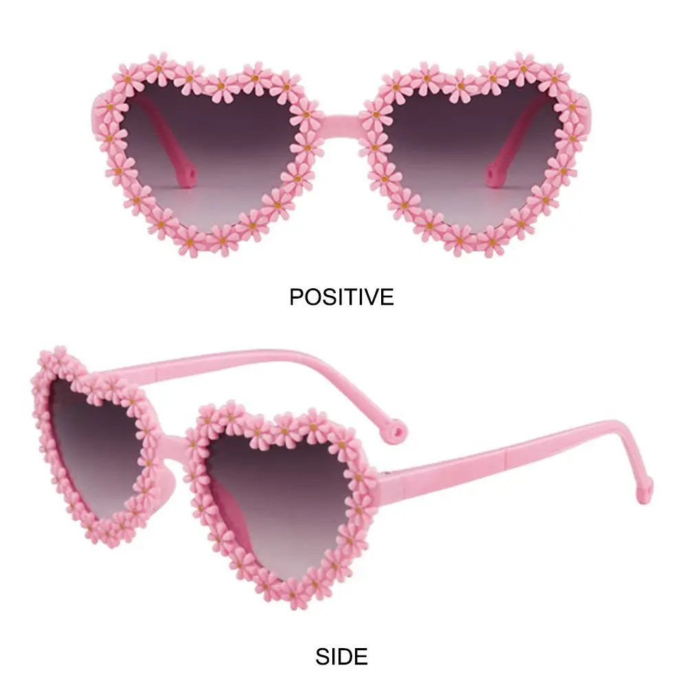 Heart-Shaped Kids Daisy Sunglasses Sun Protection 3-18 Years Flower Sun Glasses Vintage Disco Festival Party Glasses