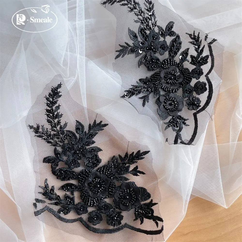 2 Stück/1 Paar 12 Farben Pailletten-Röhrchen-Perlen-Stickerei-Spitzenapplikation Hanfu-Kopfbedeckung DIY-Spitzenpatch mit verspiegelten Spitzenblumen RS4198 – Detail 23