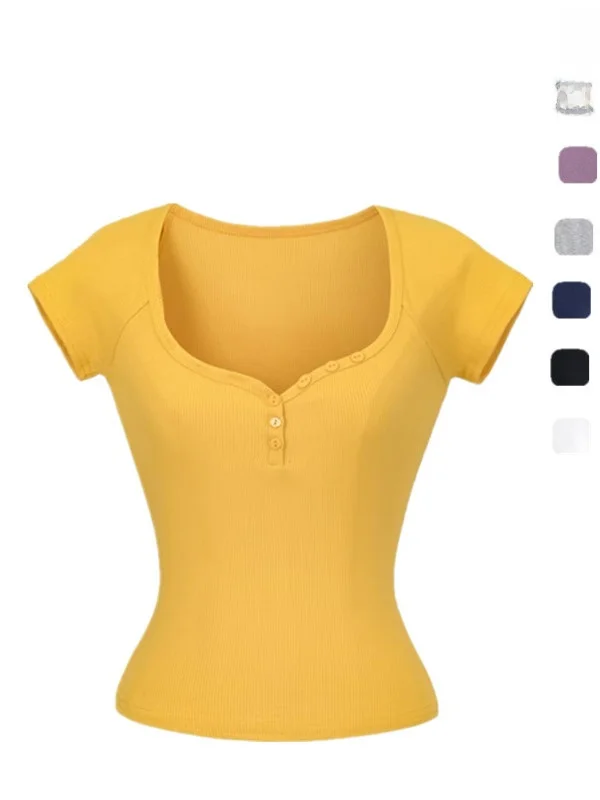 

Street Sle ort Sve Heart Collar T-irt Slim Fit Pure Desire ort Length Faionable Top for Women Summer Wear