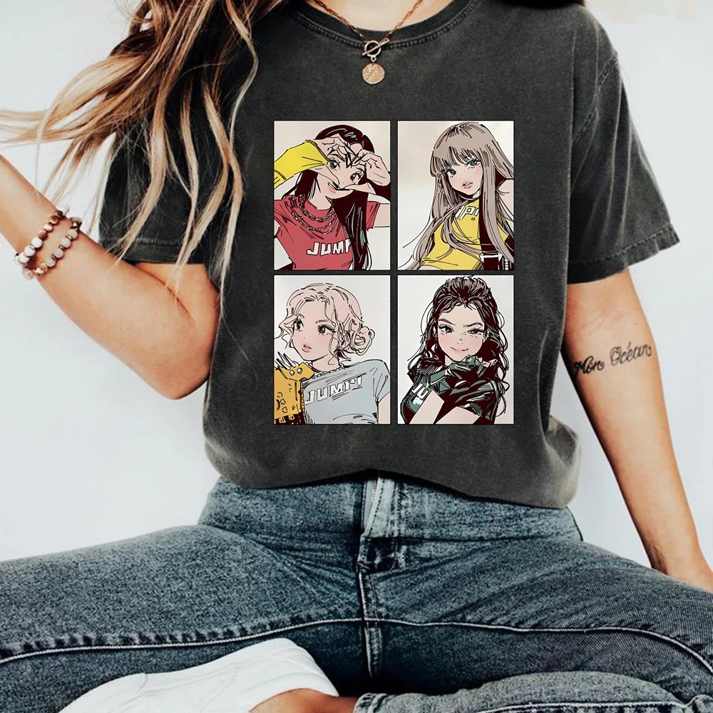 Kpop BP Jump 2025 T Shirt Pink Girls Band Tshirt Adorable Anime Graphic Shirts Cute Girl Shirt Women Short Sleeves Tops Y2k Tops
